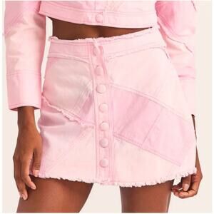 LoveShackFancy Cayde Mini Skirt Pastel Pink Colorblock SIZE 0 XS Patchwork Aline